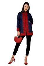 Kashmiri Aari Embroidered Denim Jacket, Short Embroidered Coat, Stylish Fusion o