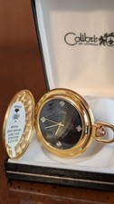 Vintage Colibri Gold Pocket Watch Black Diamond Dial Swiss Movt NOS Boxed
