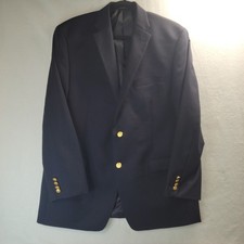 Chaps Mens Navy Blue Blazer Gold Crest Buttons Two Button Suit Jacket Sport Coat