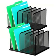 Kuntine.B Desk File Organizer Upright Mesh Desktop 2 Pack 5-Section, Black