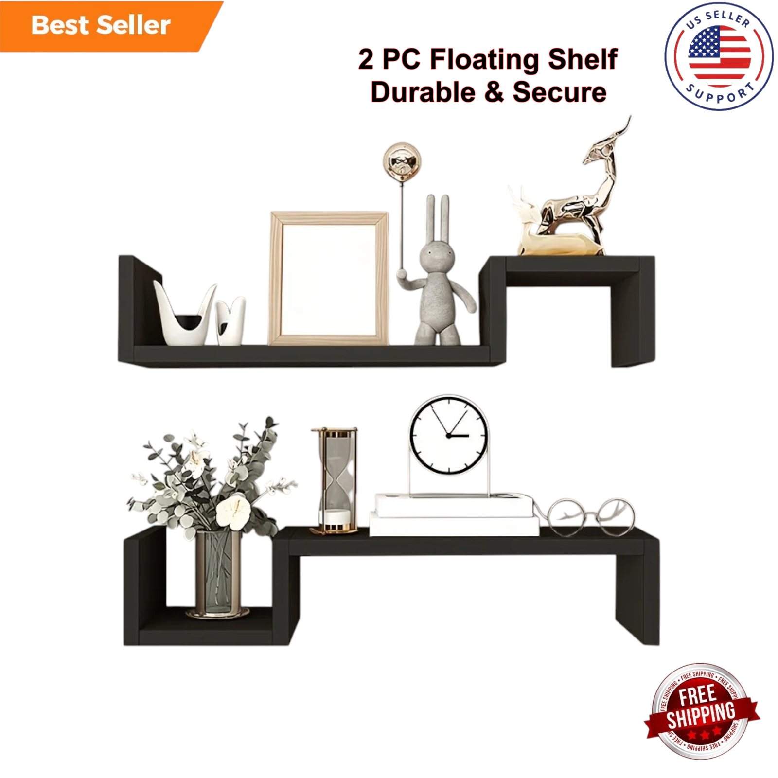 2PCS Floating Wall Shelf Strong Load-Bearing Partition Board Easy Install