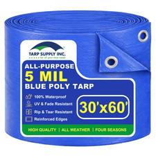Tarp Supply Inc 5 Mil Blue Poly Tarp With Grommets - Waterproof, Outdoor Cover