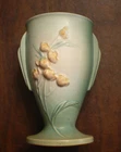 Vintage 1937 Roseville Pottery Green Ixia Pattern Flower Vase 854-7" No chips