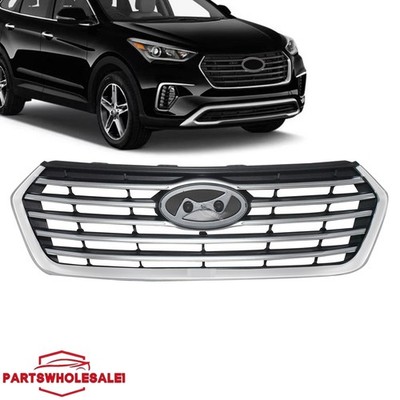 Front Upper Grille Grill W/O Camera Hole Chrome For Hyundai Santa Fe Fe XL 17-19