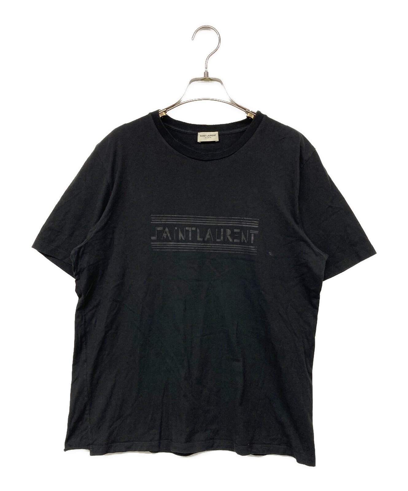 T shirt Saint Laurent Paris stampa logo taglia: M nera uomo 631836 YBVP2