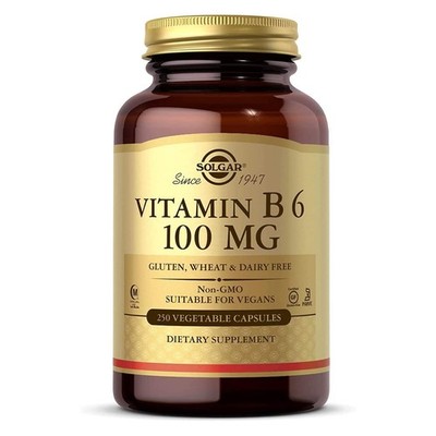 Solgar Vitamin B6 100 mg 250 Vegetable Capsules, Energy Metabolism
