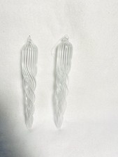 Set of 2 Blown Glass 7.5" Ribbed Swirl Icicle Clear Christmas Ornaments