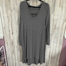 Gap Black White Stripe Long Sleeve Swing Dress Midi V Neck 