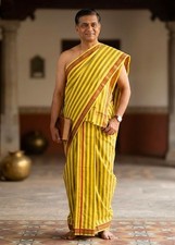 Men  s Religious Dhoti Angavastram Cotton Set with Thread Work Border