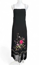 Aris A. Maxi Dress Silk Floral Embroidery Dark Romantic 90s Moody Whimsigoth M