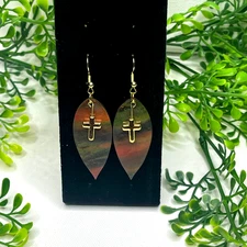 Multicolored Fall & Cross Polymer Clay  2.5  Inch Teardrop Dangle Earings