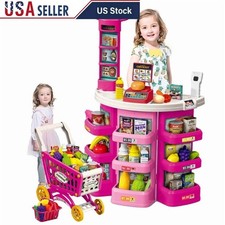 Kids Supermarket Playset Grocery Store W/ Shopping Cart Scanner Play Food New
