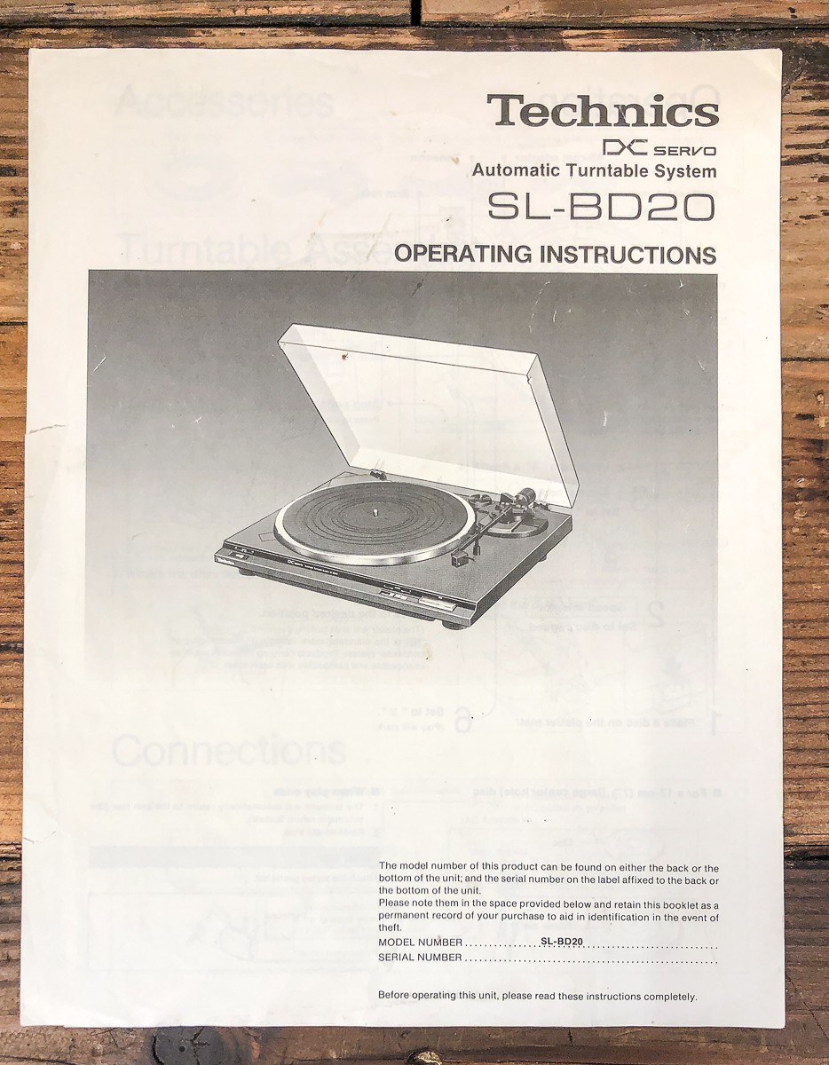 Technics SL-BD20 Record Player / Turntable Owners / User Manual *Original*