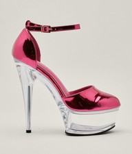 Nasty Gal, TRENDY Pink metallic faux leather lucite 6" heel platforms, SZ 6