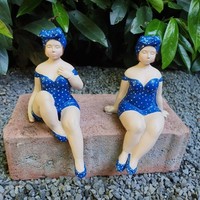 Gartenfigur Blaue Badenixen Kantensitzer Figur 2Er Set 14 Cm