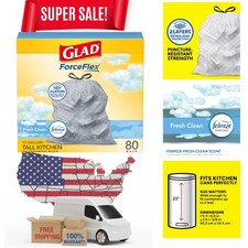 Glad ForceFlex Tall Kitchen Drawstring Trash Bags, 13 Gal, Fresh Clean, 80 Ct...