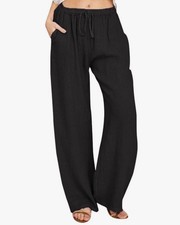 cotton linen pull on pants women