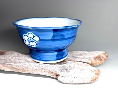 Japanese Blue Sometsuke Porcelain Rice Bowl Chawan Matcha Bowl Bonsai Pot Ume