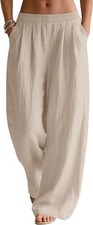 Rapbin Linen Trousers Womens Wide Leg Pants Ladies Summer Casual Elasticated Tro
