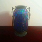 Blue Mosaic Glass Antique,Metal Lantern , Vintage Style, Geometric Pattern — photo 1