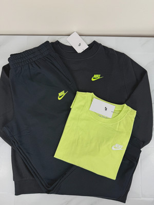 Jugend Nike Club Crew Sweatshirt/Jogginghose Set schwarz/Volt und T-Shirt Gr.XL