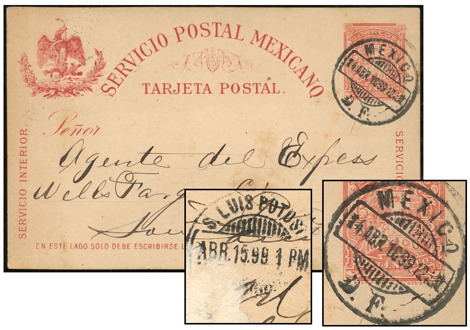 MEXICO 2¢ MULITA PSC APR 1899 DF – SAN LUIS POTOSI PC93