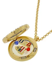 USA Flag Floating Charm Locket Necklace Patriotic Goldtone Pendant 24" Chain