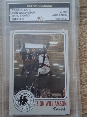 Zion Williamson Auto Rookie Card Rc Five Star Grading (No Psa No Bccg)