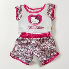Build A Bear Hello Kitty Silky Pajama Set Shirt Shorts PJ  s Pink White Heart