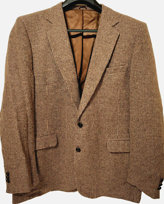Men's Stafford Wool Tweed Jacket Sport Coat Brown Blazer - Tag 48LX Actual 46LX