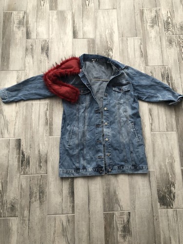 red denim jacket with fur collar