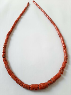 Perles De Corail Rouge Naturel D’Italie – Lot De 11 Perles Tubulaires – Fait Main