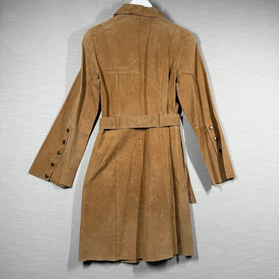 Chaqueta de gamuza Rampage para mujer grande Y2K con cinturón flecos botón cuero bolsillos largos Foto 2 de 4