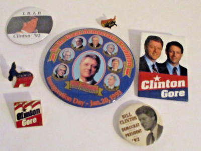 Lot of 7 Clinton/Gore Pin Back Political Buttons Lapel Pins (SKU# 2118 ...