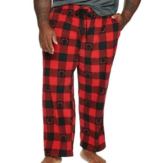 Men's Fleece Pajama Pants Lounge Sleep Red Black Deer Buffalo