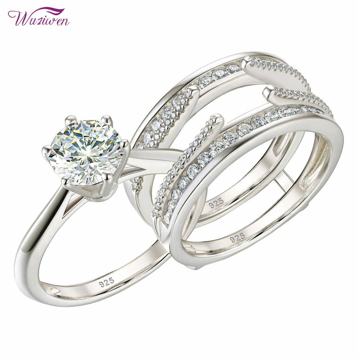 Newshe Vntage Weddng Rng Sets AAAAA Cubc Zrcona Double Halo