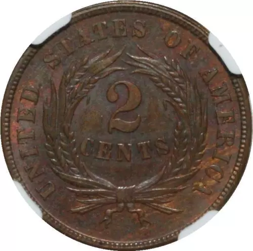 B7251 Rare United States 2 Cents Union Shield Large Motto 1864 NGC MS63 UNC