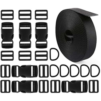 1'' 6 Yards Nylon Webbing Strap 6 Plastic Buckle+12 Side Release+6 Metal D Rings*