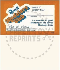 REVELL MODELERS CLUB MEMBERSHIP CARD - VINTAGE REPRINT