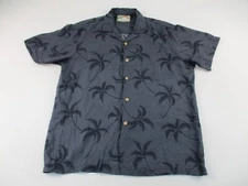 Paradise Found Shirt Mens Large Gray Button Up Floral Rayon Hawaiian