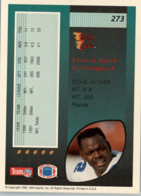 1992 Wild Card Football #273 Emmitt Smith - Dallas Cowboys | eBay