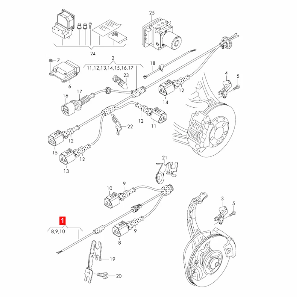 Front Right ABS Anti-Lock Brake Sensor w/Wiring for Audi 2012-2015 A6 C7 S6 RS6 - Image 3 of 4