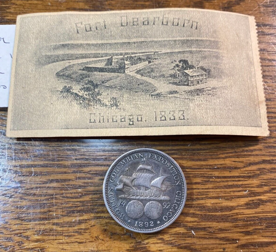 Unique 1892 Columbian Half With Exposition Ticket and Vintage Note CHRC - Image 2 of 3