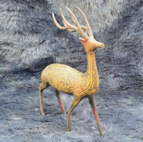 Statua animale in ottone massiccio stile vintage cervo colata statua arredamento casa accento - Foto 1 di 4