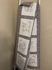 Handmade NEW Baby Boy Girl Nursery Crib Quilt Blanket Embroidered Animals Gray