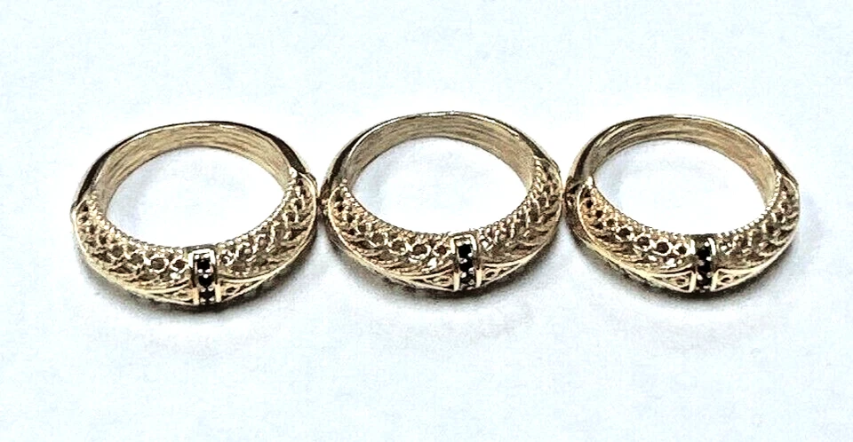 HSN Bellezza Juego de 3 Anillos Apilables Filigrana Espinela Negra Talla 6 Foto 3 de 3