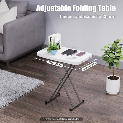 30x20'' Height Adjustable Folding Table Portable Durable Dining Laptop Tray White