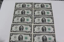 LOOK! TEN (10) CRISP UNCIRCULATED TWO DOLLAR BILLS $2 NOTES IN SEQUENTIAL ORDER