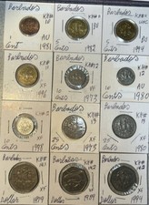 Barbados 1973 - 1994 One 1, 5, 10, 25 Cents & 1 Dollar VF - BU 12 Coin Lot
