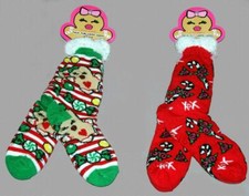 Betsey Johnson Faux Fur Lined Candy Cane or Gingerbread Christmas Slippers Socks